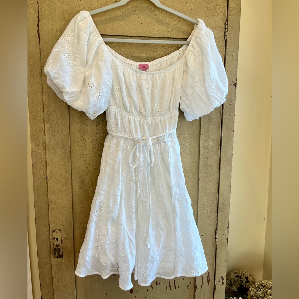 Off shoulder white mini dress